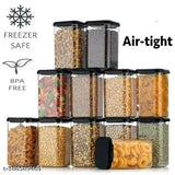 Unbreakable Air Tight Square Shape Kitchen Storage Container 1100ml (Pack of 12 --- Black)