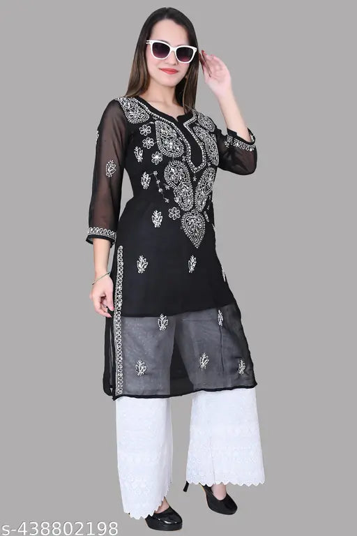 Lakhnavi chikankari kurti with cotton plazo set full embroided and free inner