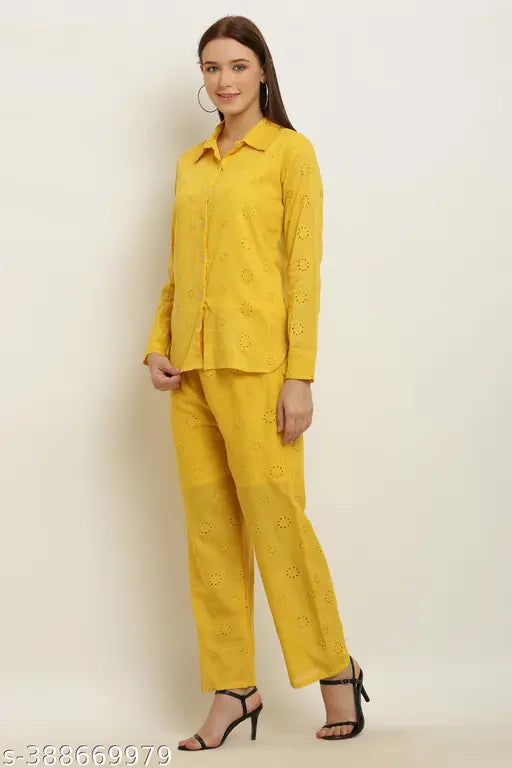 "BARIRA FASHION" Chikan Shirt and Pant-Mustard