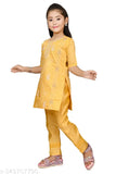 Yellow Chanderi cotton Embroidered Kurta Set For Girls