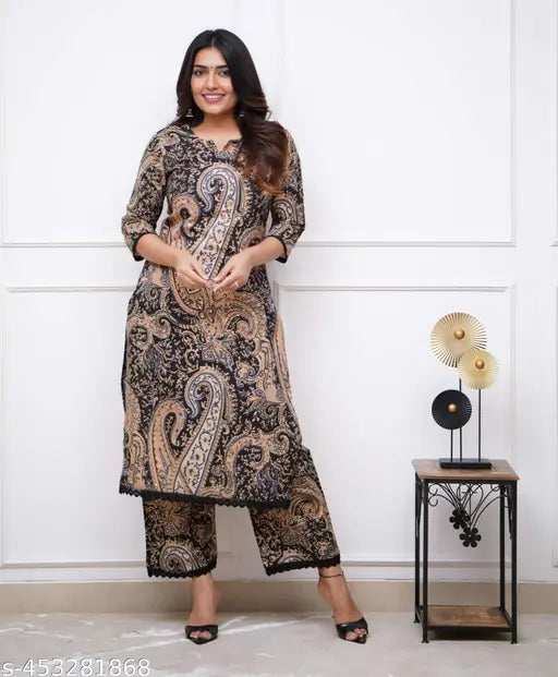 CARRY PRINT LACEWORK CO ORD SET (KURTA PALAZZO)