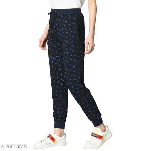 Women Printed StraightFit Blue Trousers