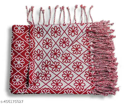 Red Floral Jacquard Throw