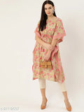 Maaesa Cotton Green & Pink Kaftan Kurti