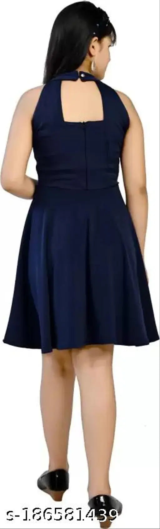 Girls Pretty Trendy Latest Stylish Fashionable Fancy Casual/Partywear Knee Length Sleeveless Fit And Flare Solid Navy Blue Midi With One Face Mask Cotton Blend Frocks & Blend 7-8 Years, 8-9 Years, 9-10 Years, 10-11 Years, 11-12 Years & 12-13 Years