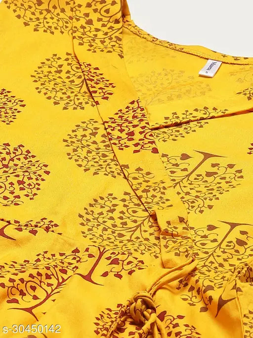 Mustard Printed Angrakha Anarkali Kurta