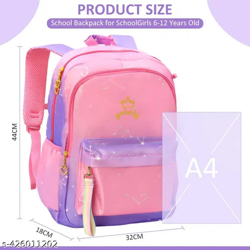 Durable School Backpack for Girls - Purple Gradient Design for Ages 6-12