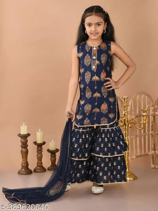 HL Garments Grey Rayon Sharara Set with Umbrella Design & Dupatta (Girls)