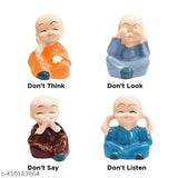 4-Piece Laughing Buddha Monk Doll Set - Multicolor Resin Ornaments for Home, Office, and Car Decoration (Polyresin, Multicolor)