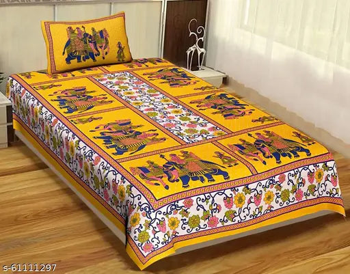 Jaipuri Printed Single Bed Bedsheet with 1 Pillow Cover