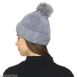 Ambitieux Women Winter Soft Warm Snow Proof Pom Pom Cap (Inside Fur) Woolen Beanie Cap or Women's & Girl's