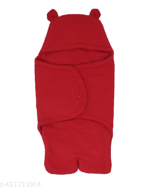 CTMKIDS Soft Kids AC Blanket/Baby Wrapper/Single Baby Hooded Wrap Cum Sleeping Bag for Kids( 61 X 74 CM ) Solid Print , lightweight, Red ( Fleece )