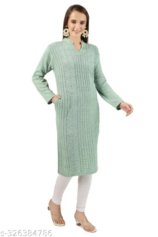 BLUSHH COLLECTION Women's Stripe Straight Mandarin Aqua Blue Kurtis & Kurtas