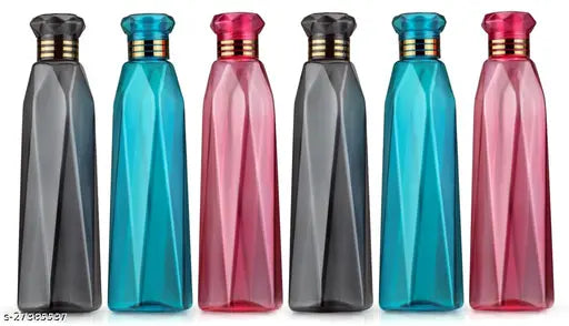 HELOVIA bottle for fridge Transparent Ideal for kitchen, Office, Sports, School, Travelling, Gym water bottle with diamond cap water bottle (Set of 6)