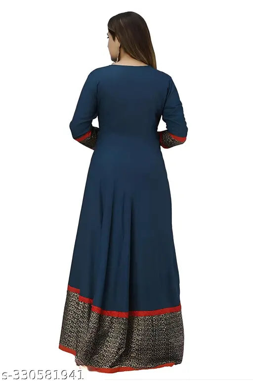 THE VAISHALI CREATION RAYON BEAUTIFUL EMBORIDERY BLUE GOWN IN RED BOTTOM JAL BORDAR STYLE