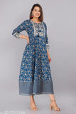 Women/girl's handwork blue printed anarkali for daily wear