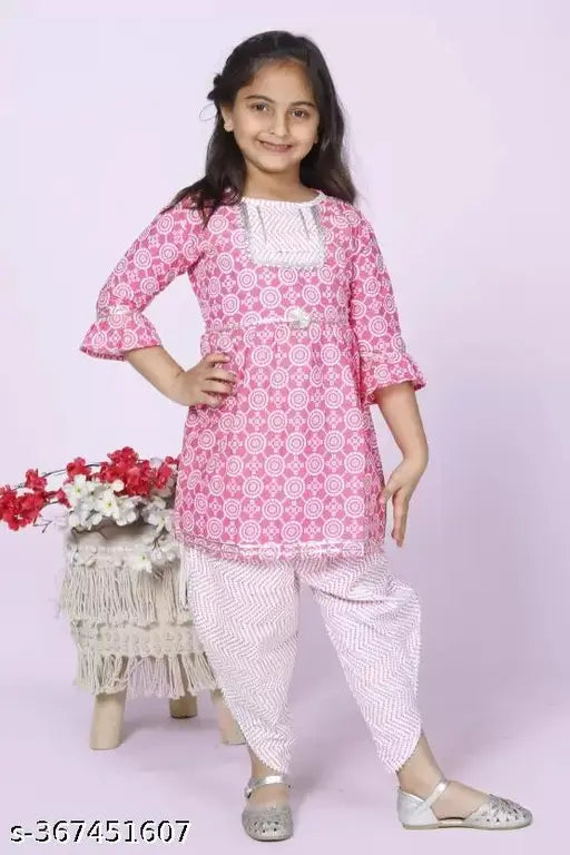 Baby Girls Pure Cotton Sanganeri Printed Kurti Dhoti Set for girls