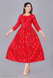 classical fashionable woman,s read Anarkali kurti with button