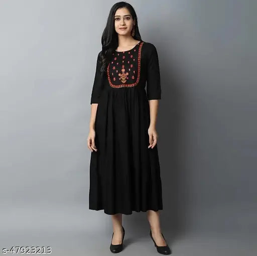 womens rayon embroidery long Kurtis