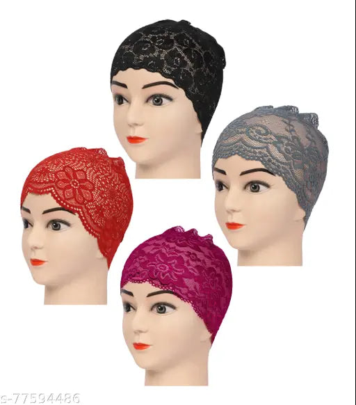 Monati Under Hijab Net Design Headscarf Cap Black Red Purple Grey (Pack Of 4)