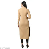 Women's Straight Printed Beige Woollen Kurti