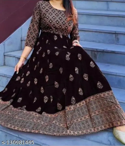 WOMEN GOLD PRINTED LONG KURTI