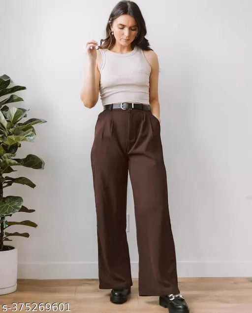 Brown Women Comfy formal Trouser