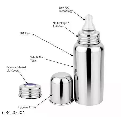 Cleo Max Baby Feeding Bottle Stainless Steel for Kids Steel Feeding Bottle for Milk.Zero Percent Plastic No Leakage with Internal(pack of two item)