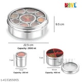 12 in 1 Stainless Steel Spice Box for kitchen | Masala Box Steel | Masala Dabba for kitchen | Spice Storage Container | Masala Dani - (2.5 Liter, 22.5 cm, Silver)