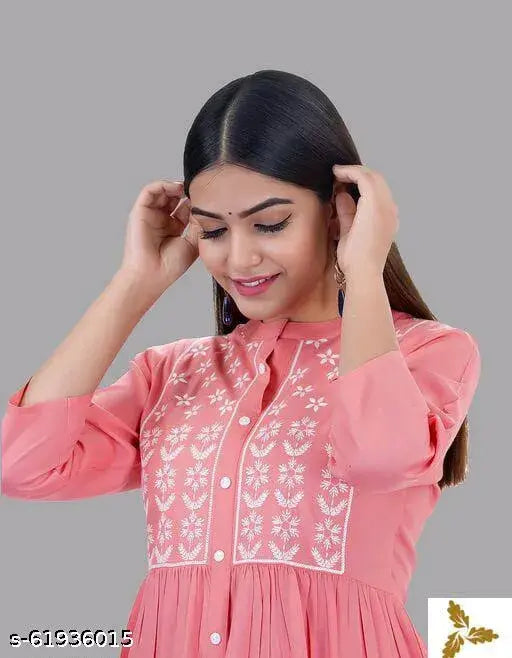 Trendy Beautiful Embroidered Peach Color Womens Kurti