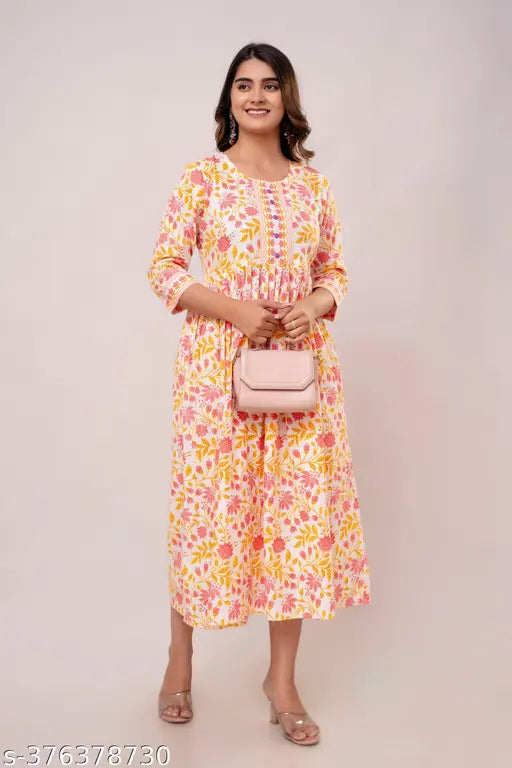 Printed cotton anarkali kurta for women