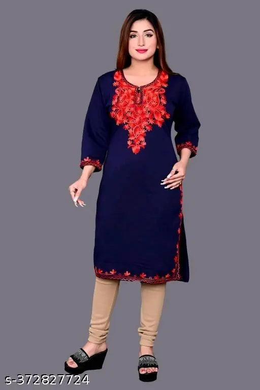 "Winter Artistry: Luxurious Woolen Aari Kurtis for Elegant Style"