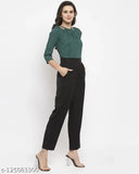 Women Green & Black Houndstooth Print Basic Jumpsuit