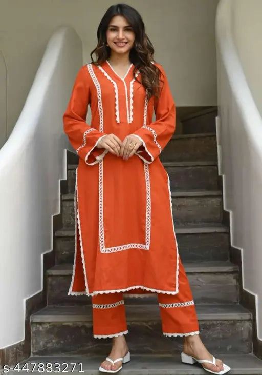 Trendy Lace Kurta Set for Women's Heavy Rayon