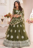 Dark green Heavy covering thread work Semi-Stitched Lehenga & Unstitched Blouse with Dupatta, Self Design Semi Stitched Lehenga Choli (Free Size)