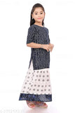 Kids Girls Jaipuri Printed Kurti Skirts Sets Navy Blue