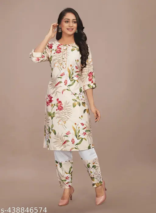 Rakhdi Fashion's New Printed Trendy Looking Top And Bottom , Kurti And Pazzama , Salwar Suit , For Women , Girls And Ladies casual wear