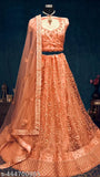 Buy Classic Peach Color Net Embroidered Semi Stitched Lehenga Choli With Semi-Stitched Blouse and Dupatta