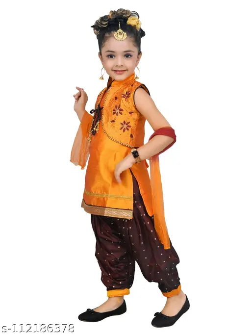 Hariyal Creation Kids Party/Festive Purple Designer Embroidery Patiala Suit For Girls