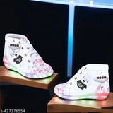 Collection of Fancy Kids Girls led lighting Light Long Furred Zipped Shoes, Sandals and Sneakers (Ladkiyon ke boots) Printed White Upto 12 years