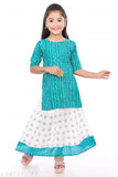 Lovely Fashion Girls New Ethnic Jaipuri Printed Rayon Kurta & Skirts Sets (sea green) )