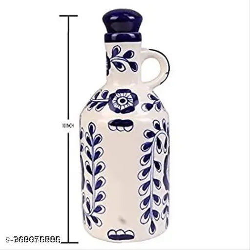 Kraftlik Handicrafts Ceramic Oil Dispenser with Lid for Kitchen | Oil Bottle | Oil Sprayer | Oil Container for Kitchen Storage | Ideal for Storage of Cooking Oil, Vinegar and Other Liquid Items at Home | Must have for Kitchen Restaurant 1 Litre Blue (BB2)