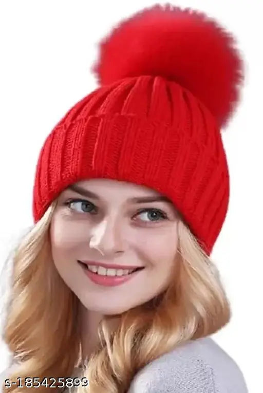 Piftif Assorted colour Women Winter Soft Warm Snow Proof Pom Pom Cap (Inside Fur) Woolen Beanie Cap or Women's & Girl's pack of 1 You can use this multi-function beanie hat and scarf set together or separately as you will. It will keep your head, ears,