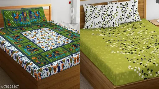 Combo of Jaipuri Pure Cotton Double Bedsheet 2 Bedsheet with 2 Pillow Cover