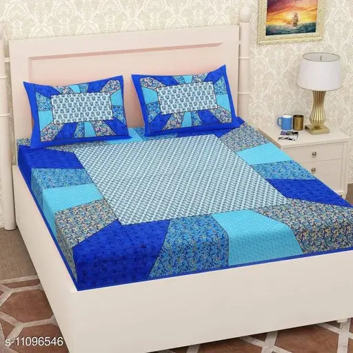 Jaipuri Printed Double Bedsheet with 4 Pillow Cover (Color : Blue)