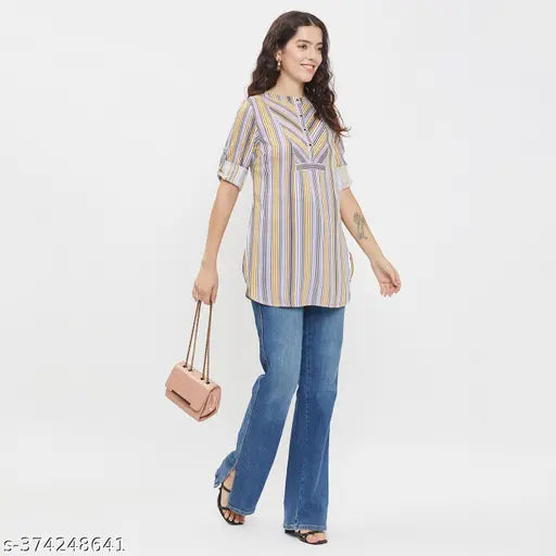 Ruhaan's Womens Rayon Striped Multi Top