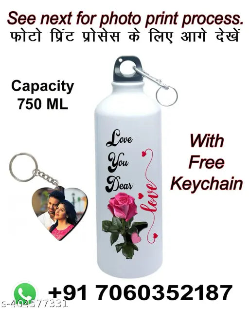 JaduPrint, Sipper Bottle, Photo print bottle, Customise photo print water bottle, Custom print, persoanlised print, water bottle 750 Ml with keychain free, Trending gift