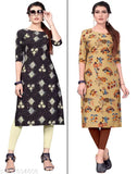 Dsk Studio Women's and Girls Crepe Aline Straight Cut Kurti (Pack Of 2 Kurta)