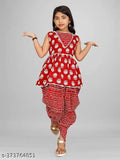 New Labdhi Fashion Top and Dhoti with Dupatta for Girls Cotton Printed Foil Print Kurta and Dhoti Set with Dress for Girls