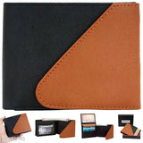 Wallet For Men, Artificial Leather Gents Purse Snap Lock Black & Tan